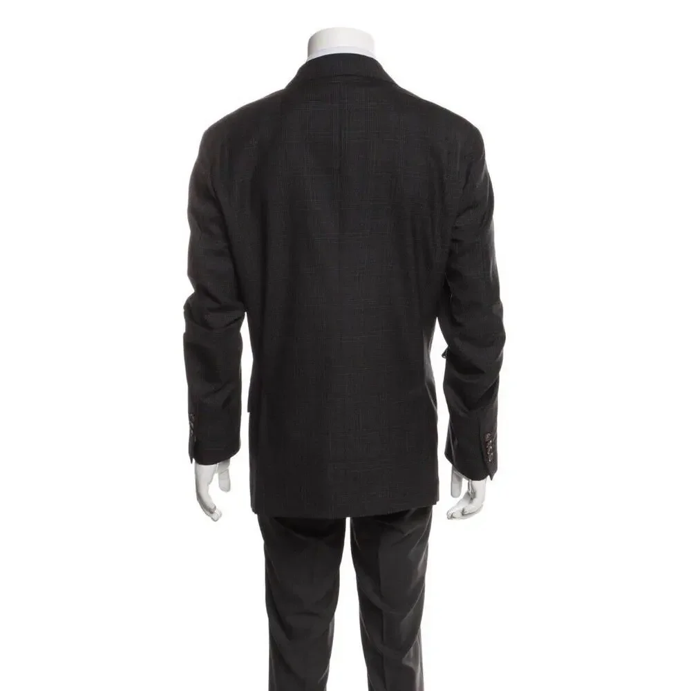 Brunello Cucinelli Charcoal Gray Plaid Peak Lapel Blazer Sportcoat Jacket 54/44